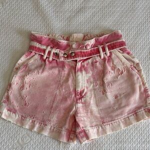 Free People Pink and Cream High Waist Shorts
